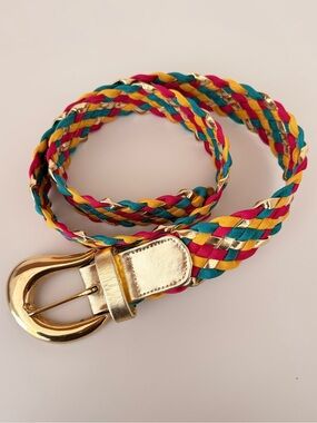 Sandy Duftler Pink, Gold and Teal Braided Belt with Gold Buckle